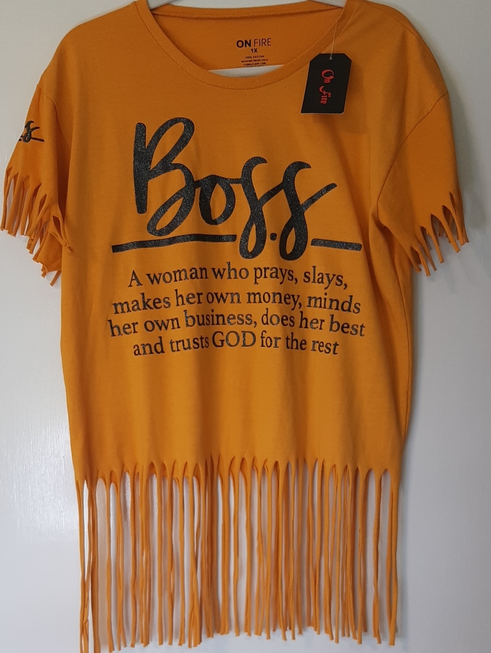 On Fire 1 XL Boss Inspirational Graphic Short Sleeve Fringe Tee